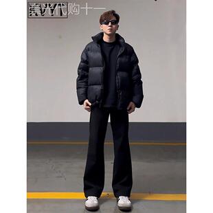 潮牌黑色美式微喇卫裤男士2025年秋冬季新款修身直筒运动裤男长裤