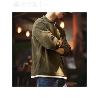 Madness Mdns Wruei美式覆古重磅400g假两件亨利领男士卫衣外套潮