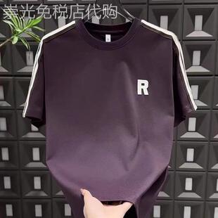 MAROLIO~打造潮男范儿!潮牌宽松圆领短袖男时尚撞色印花半袖上衣