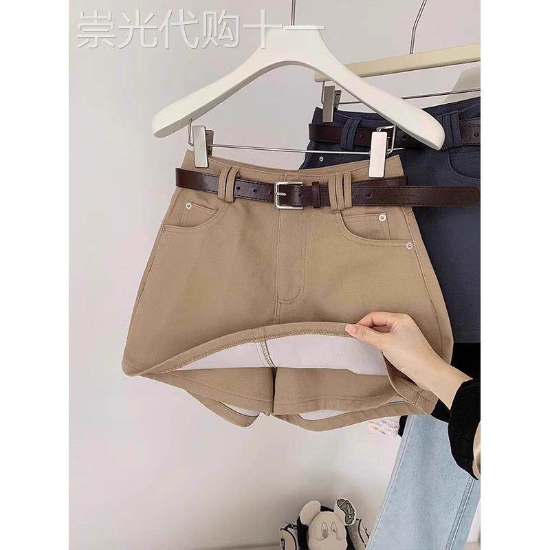 卡其色半身裙女春秋夏季大码胖mm高腰显瘦防走光裤裙休闲a字短裙