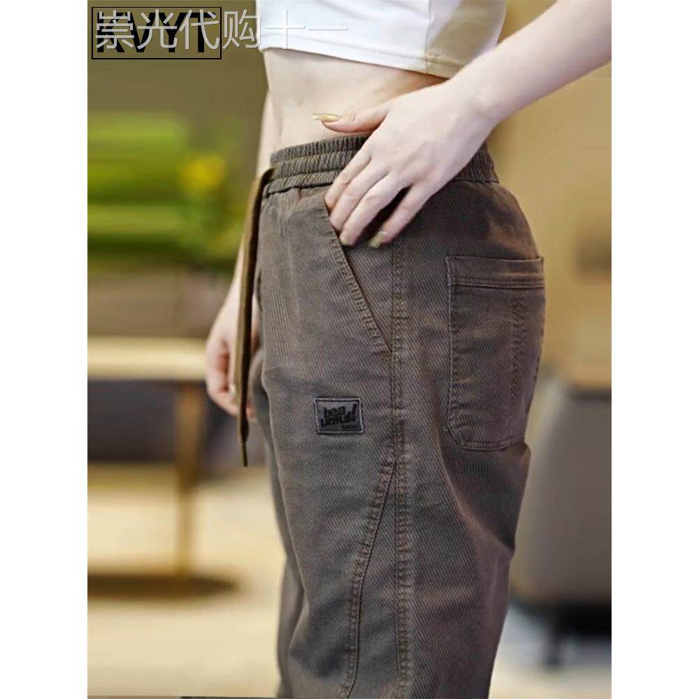 高端宽松束脚牛仔裤男士2025年秋冬季新款加绒裤子男加厚哈伦长裤