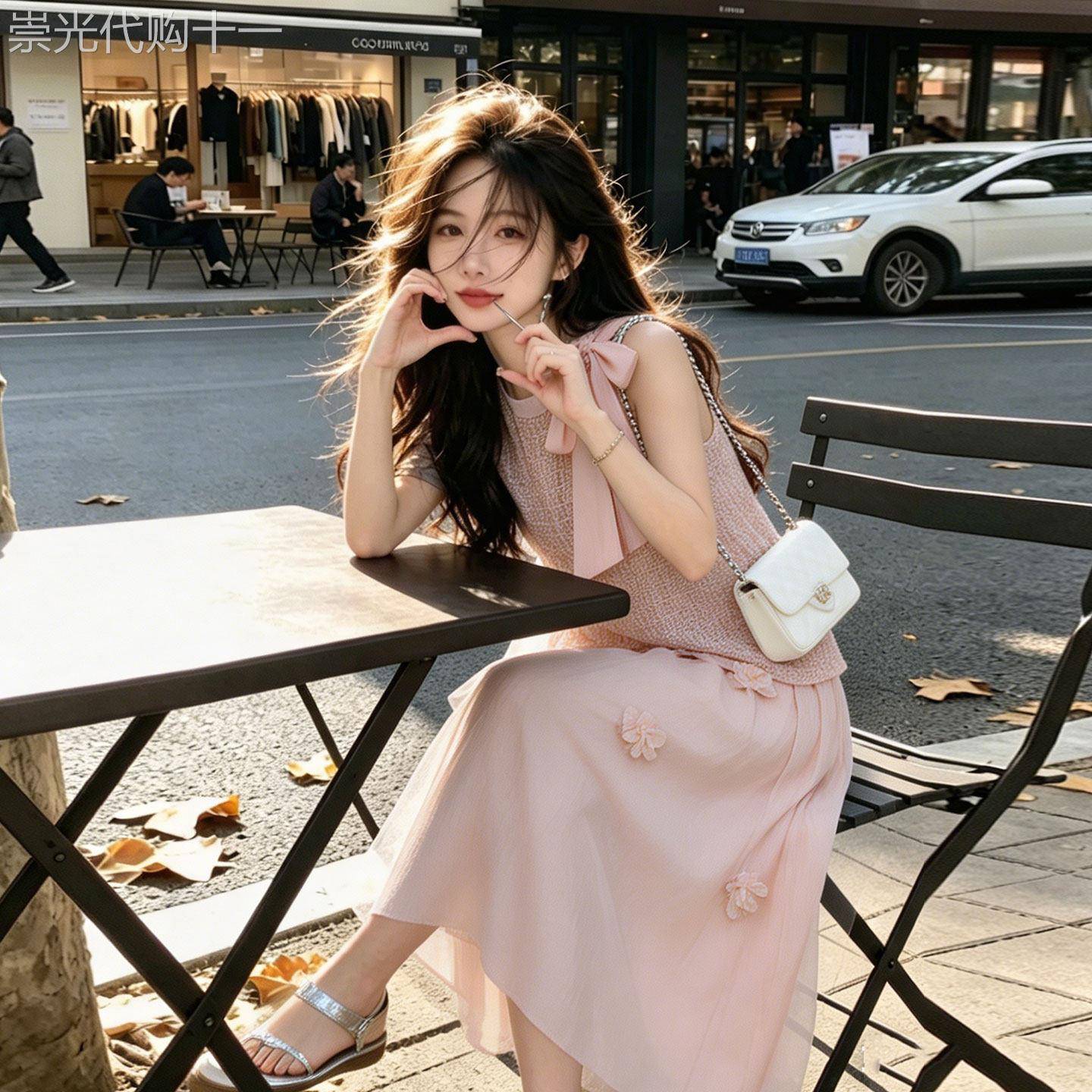 套装裙子女夏2026新款粉色减龄大方得体度假无袖上衣半身裙两件套