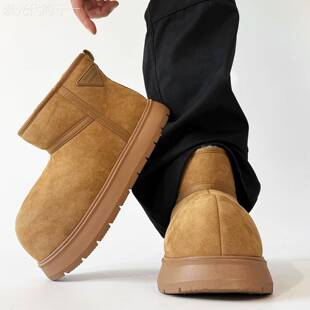 卡皮巴拉雪地靴女冬季加绒厚底大头面包短靴男款户外防滑东北棉鞋