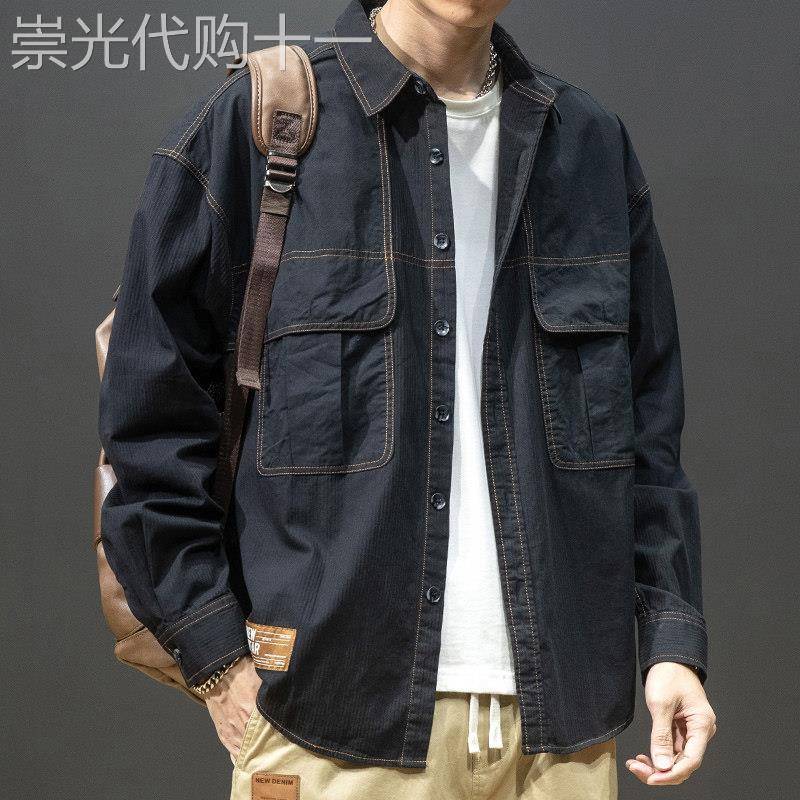 工装长袖衬衫男潮牌春秋季2025新款纯棉宽松大码衬衣外套休闲上衣