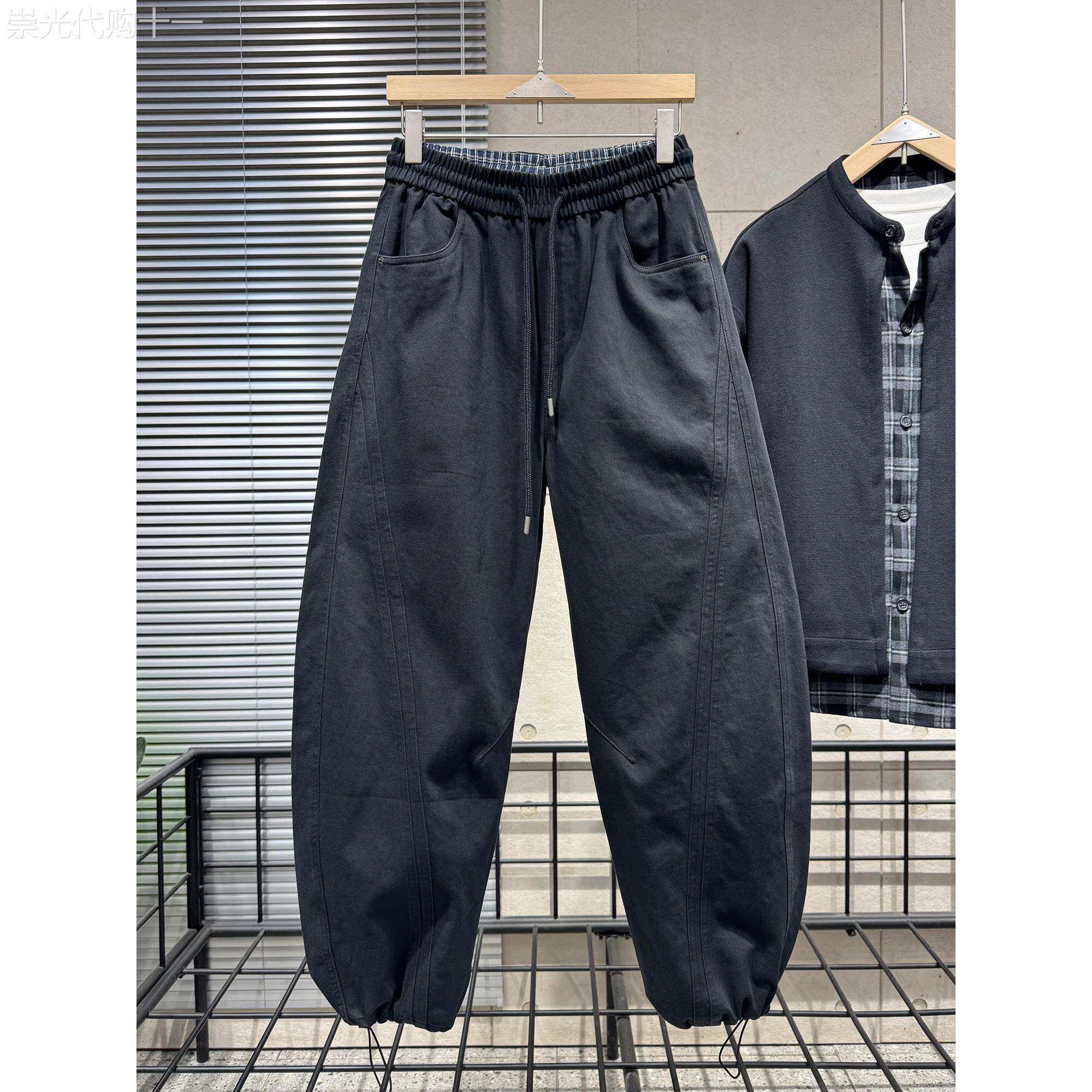 代购美式垂感运动卫裤男秋冬重磅香蕉弯刀裤子宽松直筒阔腿休闲裤