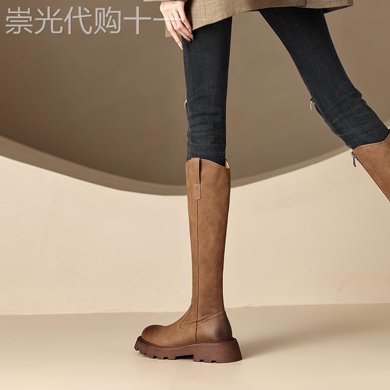 覆古厚底长靴女2025年秋冬季新款骑士靴小个子英伦风长筒靴不过膝