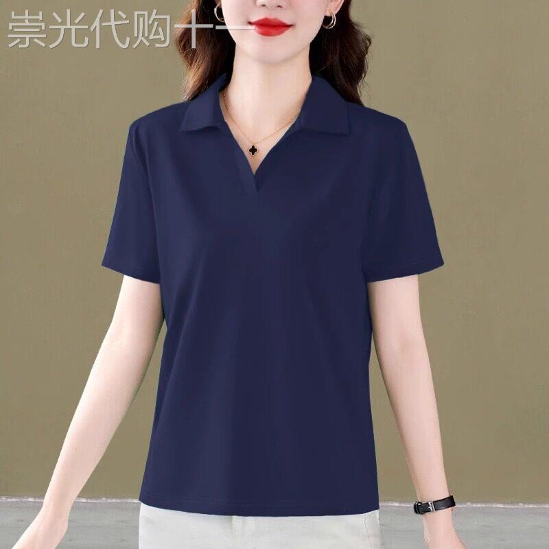 polo衫短袖t恤女夏季2026新款大尺码韩版宽松休闲纯色翻领上衣