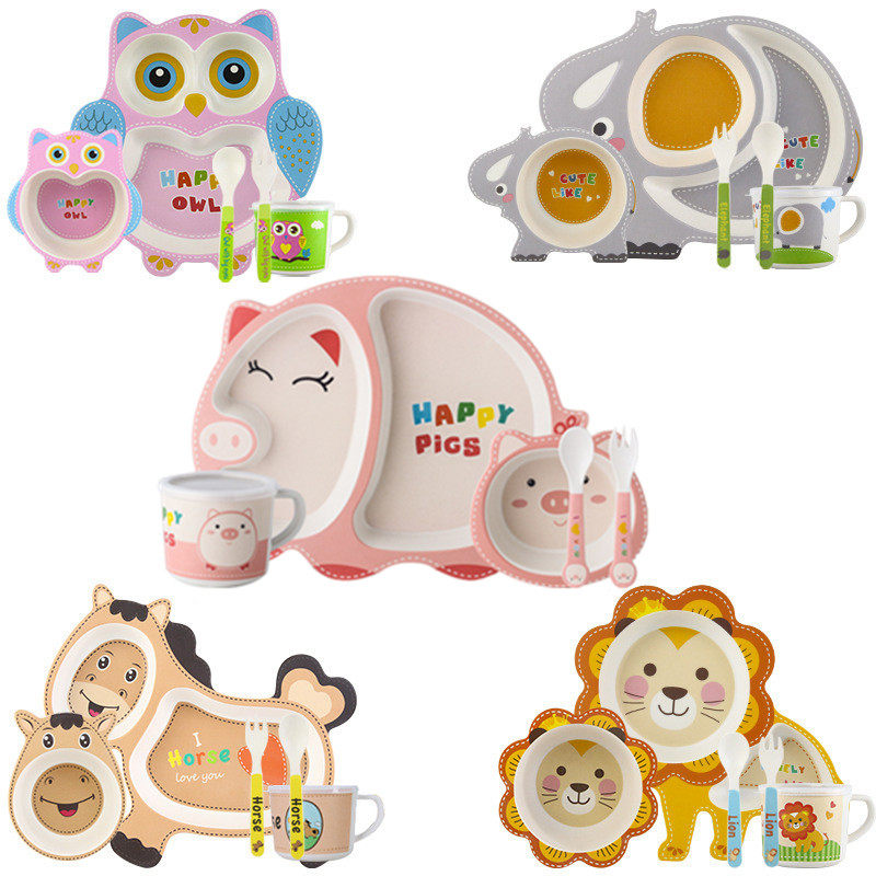 竹纤维儿童餐具环保创意卡通碗分格宝宝吃饭小猪餐盘辅食物件套装