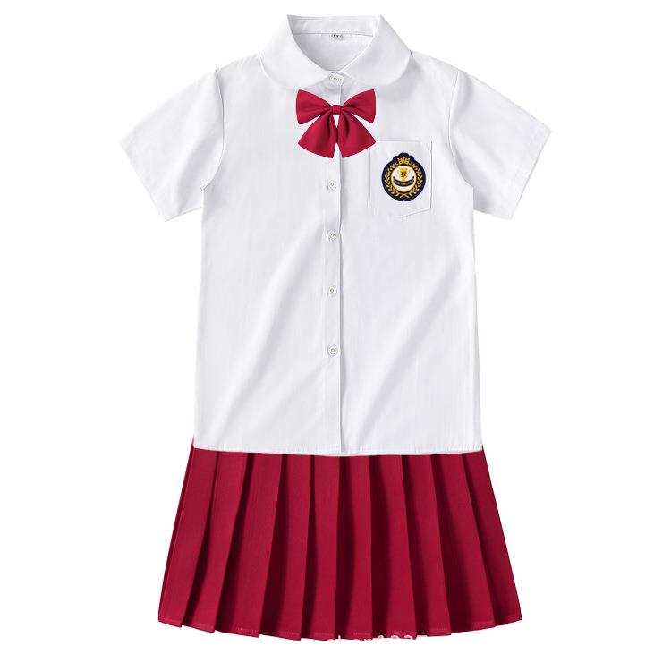 英德依鼎服装有限公司单衫系列白色尖领短袖单衣配纯色裙子学院风