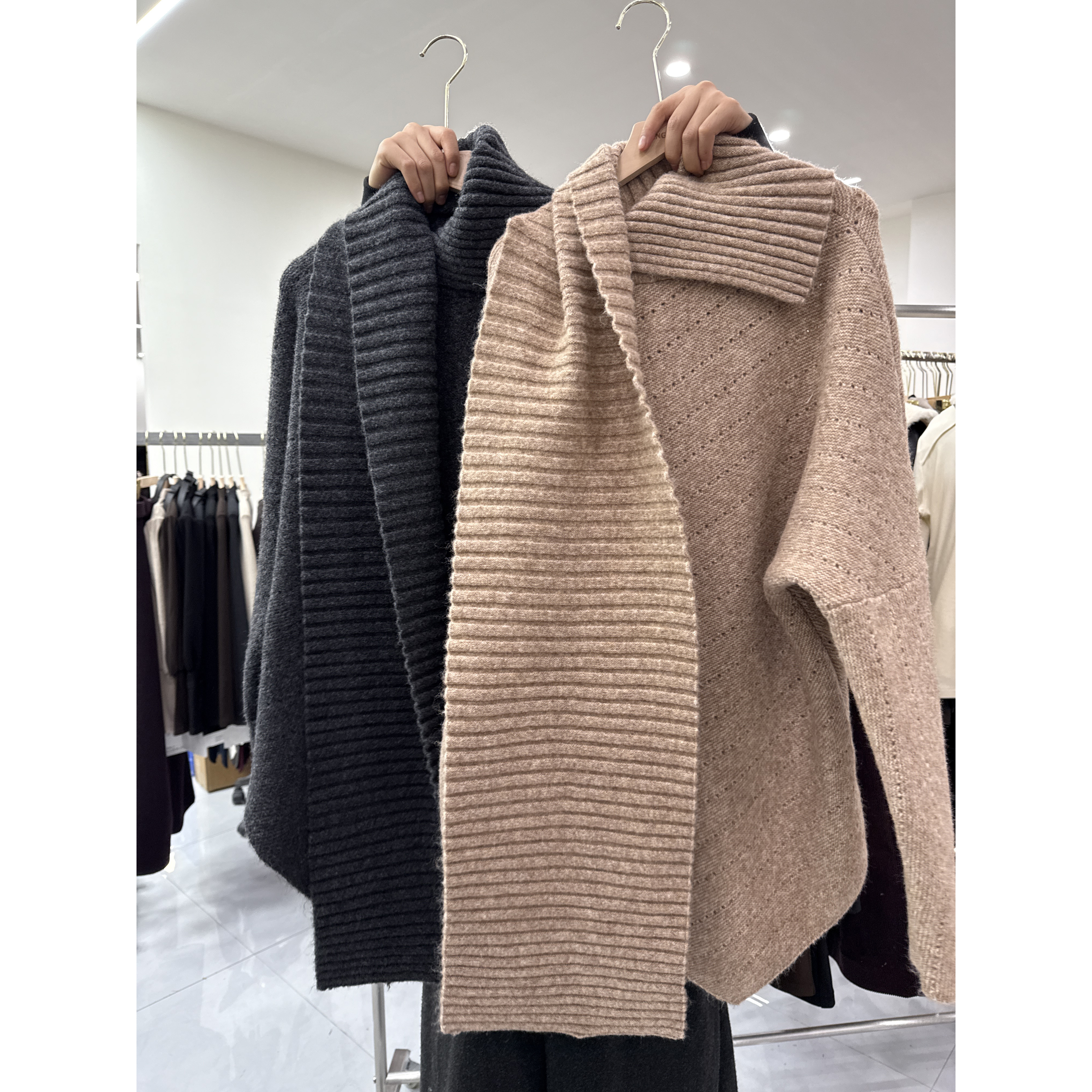 DENGDAHA「围观艺展」法式复古风 围巾领针织衫上衣HBZXW918429