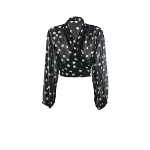 DENGDAHA「悸节」休闲轻熟风 V领上衣HBZWW919082 波点透视雪纺衫