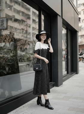 连衣裙女款爆款2025新款法式显瘦气质蕾丝波点裙子HCZW651926