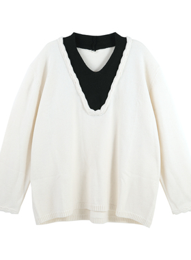DENGDAHA「雪融畅想」小众设计感深V领宽松针织衫上衣HBZX710133