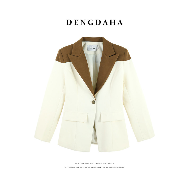 DENGDAHA「怀旧片尾」复古风撞色收腰短款西装外套HBZXP710089,女装/女士精品,西装,淘宝优惠券,粉丝福利购,淘宝优惠卷