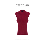 针织修身 DENGDAHA「时髦名片」极简风 高领无袖 上衣HBZXP710274