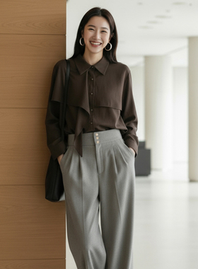 复古风高腰阔腿裤女设计感休闲长裤SHBZXP621049