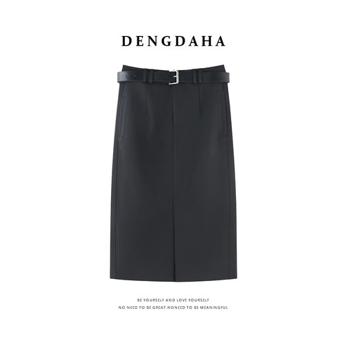 DENGDAHA「浪漫诗篇」休闲风 侧开叉腰带装饰半身裙YHBZXP710243