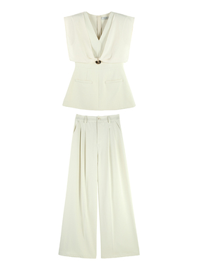 DENGDAHA「大哈」时尚设计V领无袖上衣百搭休闲套装SHBZX621228