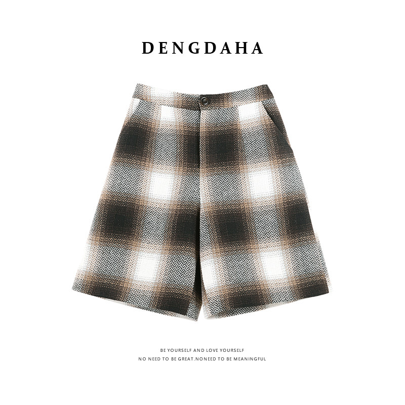 DENGDAHA「引领风尚」复古风 渐变格纹高腰西装短裤HBZXP710131,女装/女士精品,短裤,淘宝优惠券,粉丝福利购,淘宝优惠卷