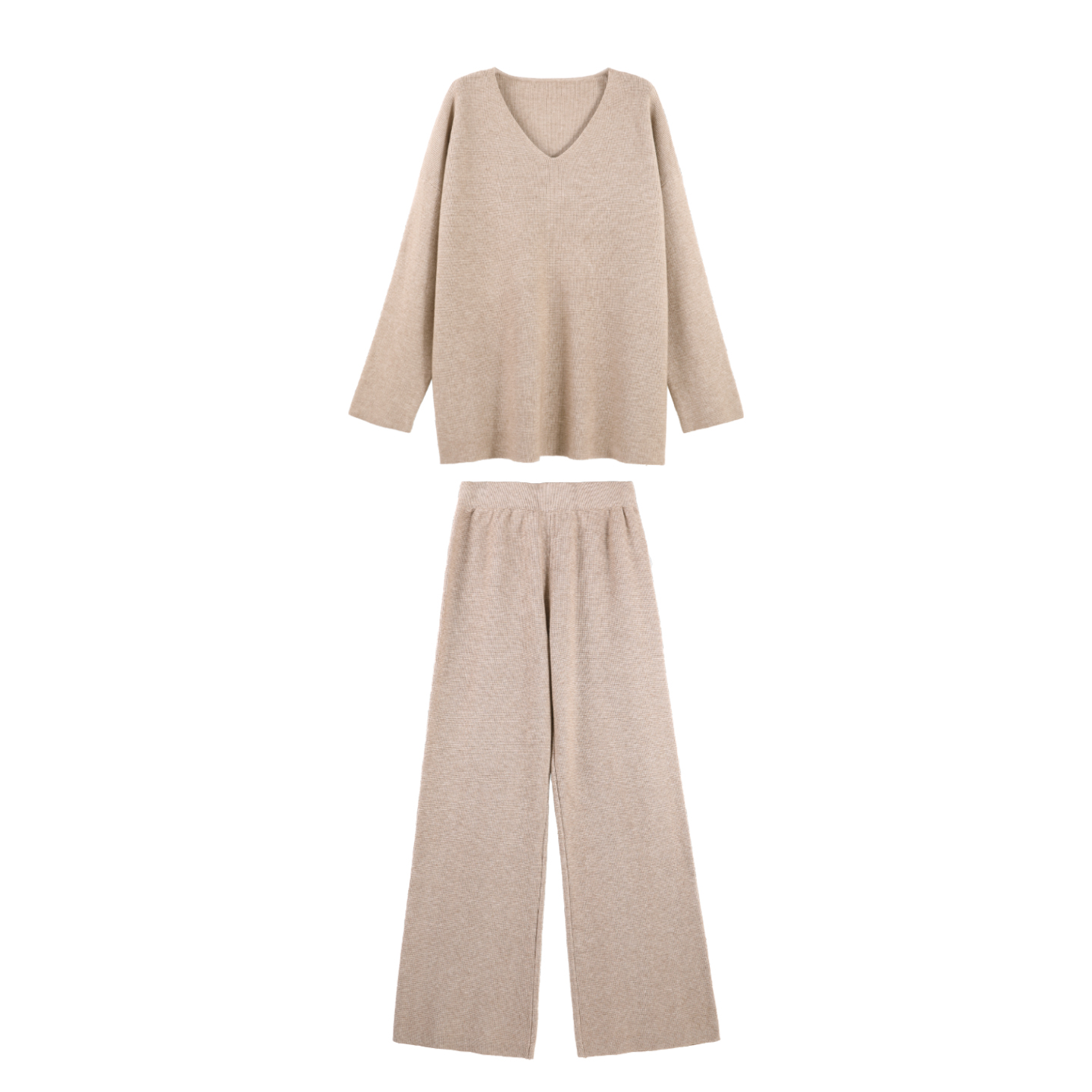 DENGDAHA「暖阳阳」慵懒风 针织上衣高腰阔腿裤套装HBZXW918198