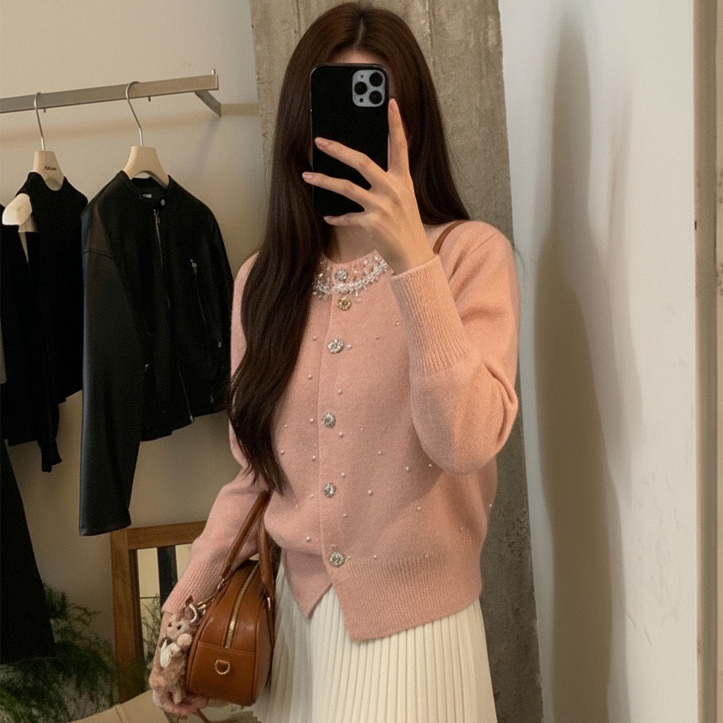 秋冬小香风法式毛衣针织开衫钉珠女小众针织毛衣外套HBZXW918187