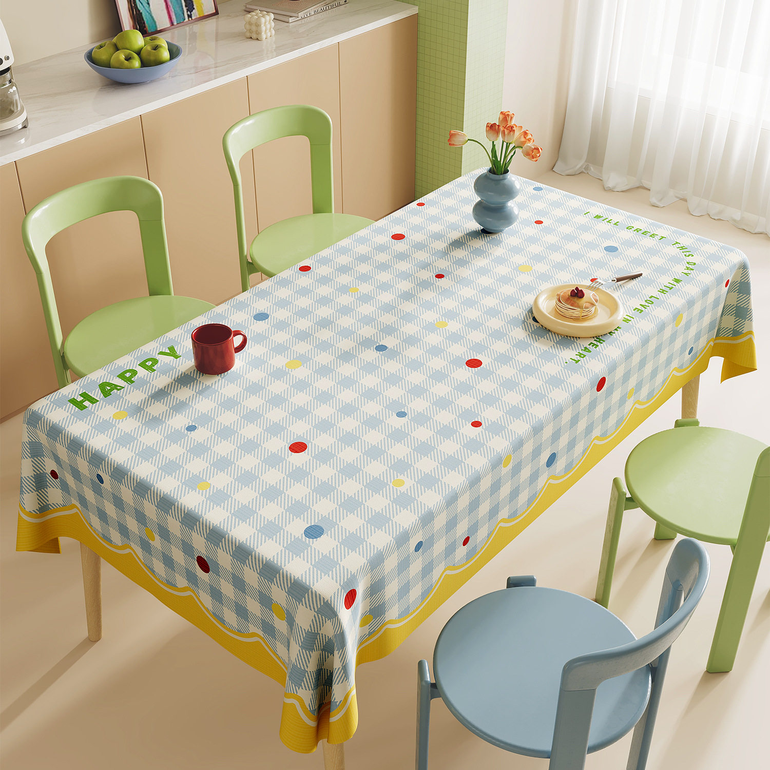 奶油风小清新pvc餐桌布防水防油免洗桌布轻奢氛围感长方形茶几布,居家布艺,桌布,淘宝优惠券,粉丝福利购,淘宝优惠卷
