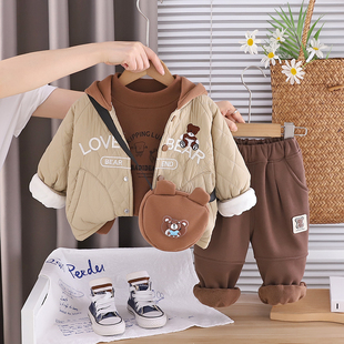 童装男童冬装套装2025新款儿童棉衣1一3岁宝宝加绒加厚冬季三件套