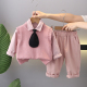 痞帅气粉色儿童装 男童春季 衬衫 3岁女宝宝春装 毛衣马甲三件套1一2