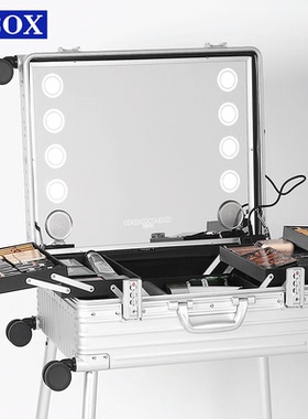 OBOX化妆箱专业跟妆箱24寸带灯镜子支架拉杆箱化妆师专用跟妆箱子