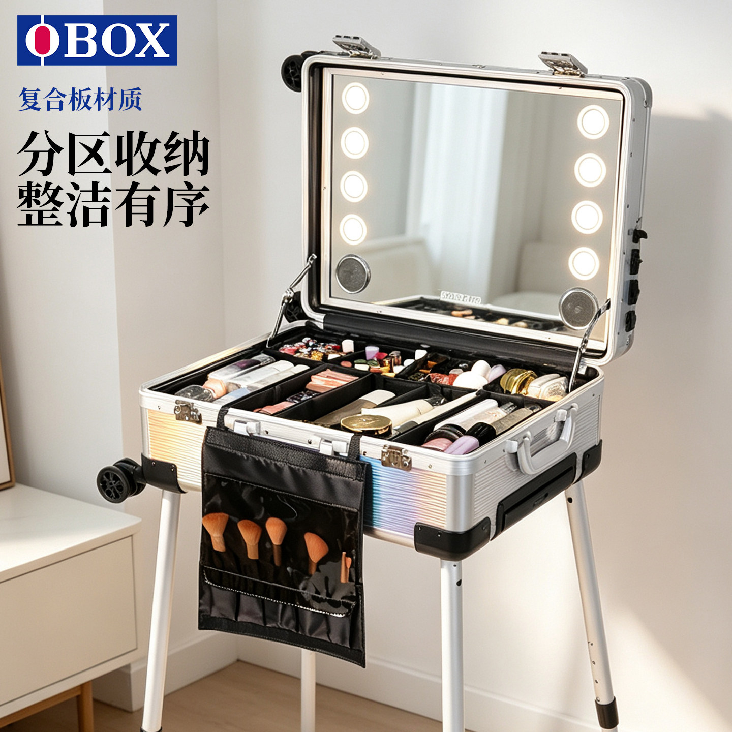 新款OBOX复合板化妆箱 大容量分区收纳轻便专业跟妆师专用行李箱图片