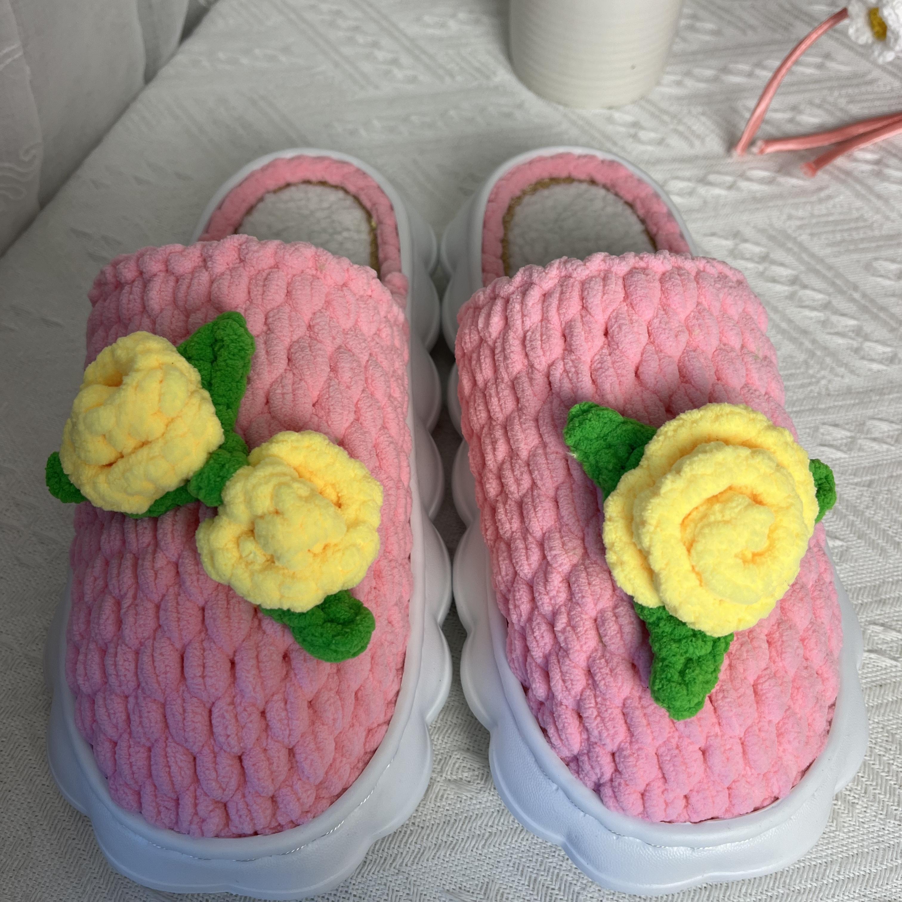 DIY手工编织云朵郁金香拖鞋手作网蝴蝶结毛线钩织勾线自制材料包