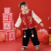 男童汉服冬款 拜年服女童宝宝周岁礼服抓周中国风儿童红色喜庆唐装
