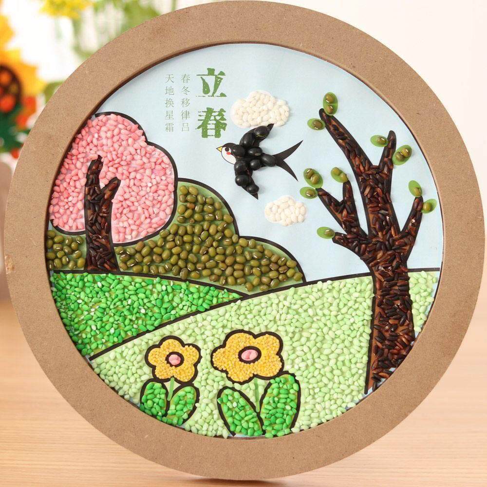 24节气手工制作24圆盘画五谷杂粮豆子画半成品小学生作业画