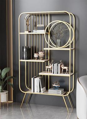 2025新义艺置物架架厅玄关收纳室隔饰尚轻奢铁落地书客展示架办公