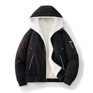 羽绒棉服男款冬季加厚羊羔绒保暖防寒棉衣冬装加肥加大码棉袄外套