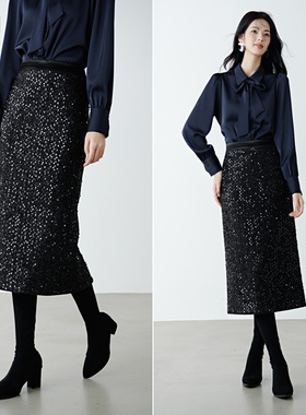 晚白【亮闪闪修身显瘦直筒裙】2026春时尚优雅礼服气质通勤半身裙