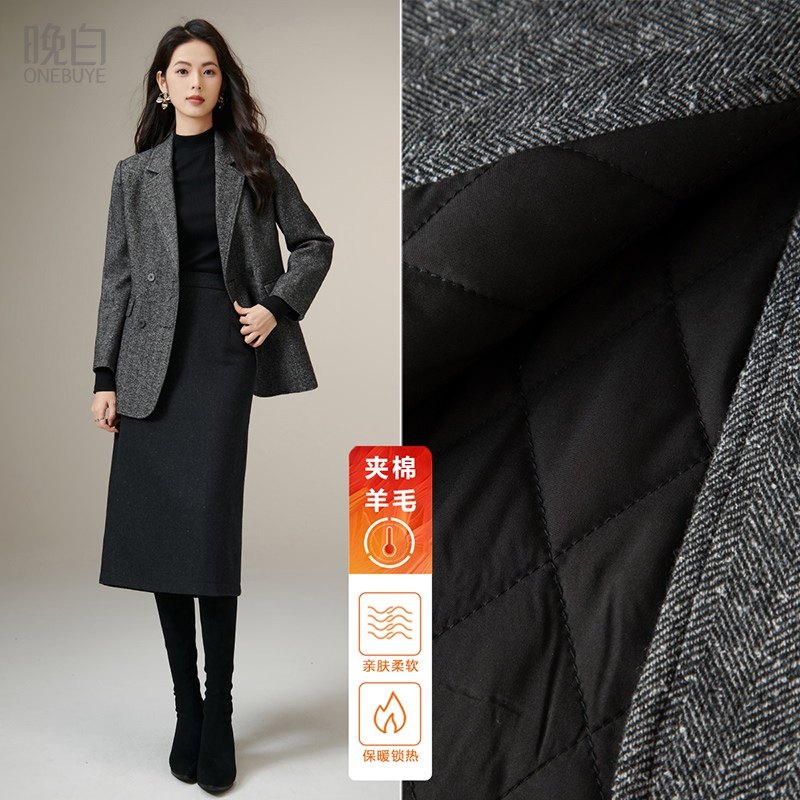 晚白【粗花呢夹棉保暖羊毛西装】冬老钱静奢风格雷灰通勤外套女,女装/女士精品,西装,淘宝优惠券,粉丝福利购,淘宝优惠卷