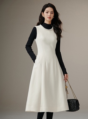 晚白白色钉珠赫本风礼服裙2026春季新款收腰遮肉气质无袖连衣裙