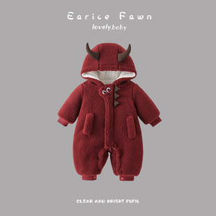 网红婴儿衣服男女宝宝可爱连体衣满月百天棉衣加棉加厚外出爬爬服