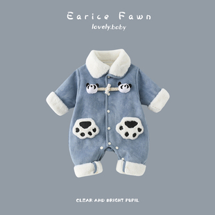 网红宝宝衣服冬装 夹棉加绒连体衣满月超萌爬爬服 加厚棉衣婴儿冬季