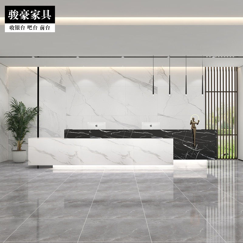 简约公司前台接待台现代美容院吧台烤漆办公咨 咨询服务导医台收