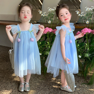 女童连衣裙 网纱裙简约甜美流行韩版 夏新森系休闲网红潮流夏装