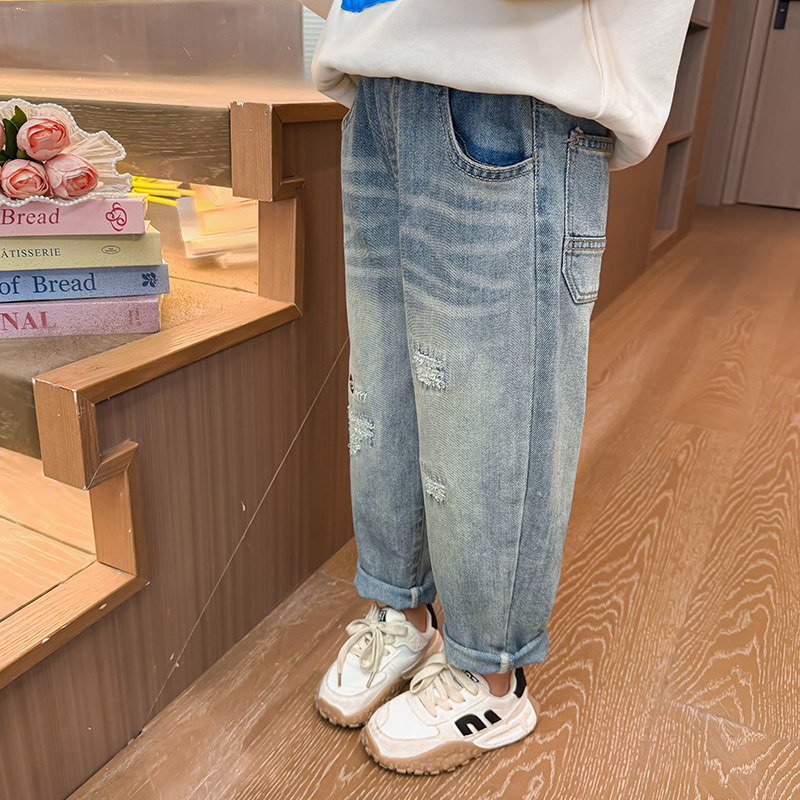 女小童牛仔裤紧身甜美流行童装女宝秋天女生女童服装ins风小众