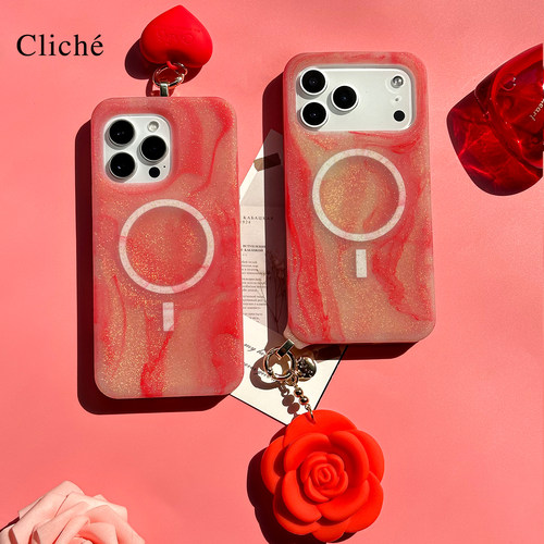 CLICHE红色磁吸闪粉硅胶手机壳