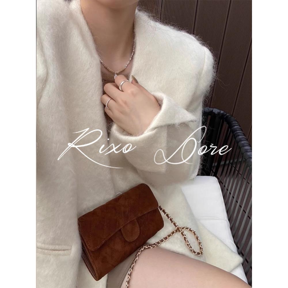 RIXO DORE法式高级感白色小香风毛呢西装外套女简约气质加厚大衣