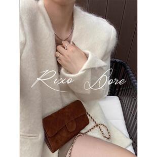 RIXO DORE法式高级感白色小香风毛呢西装外套女简约气质加厚大衣