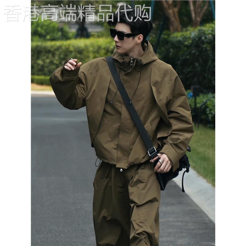 潮牌高级感美式户外三防工装夹克套装男早秋时尚冲锋衣外套一整套