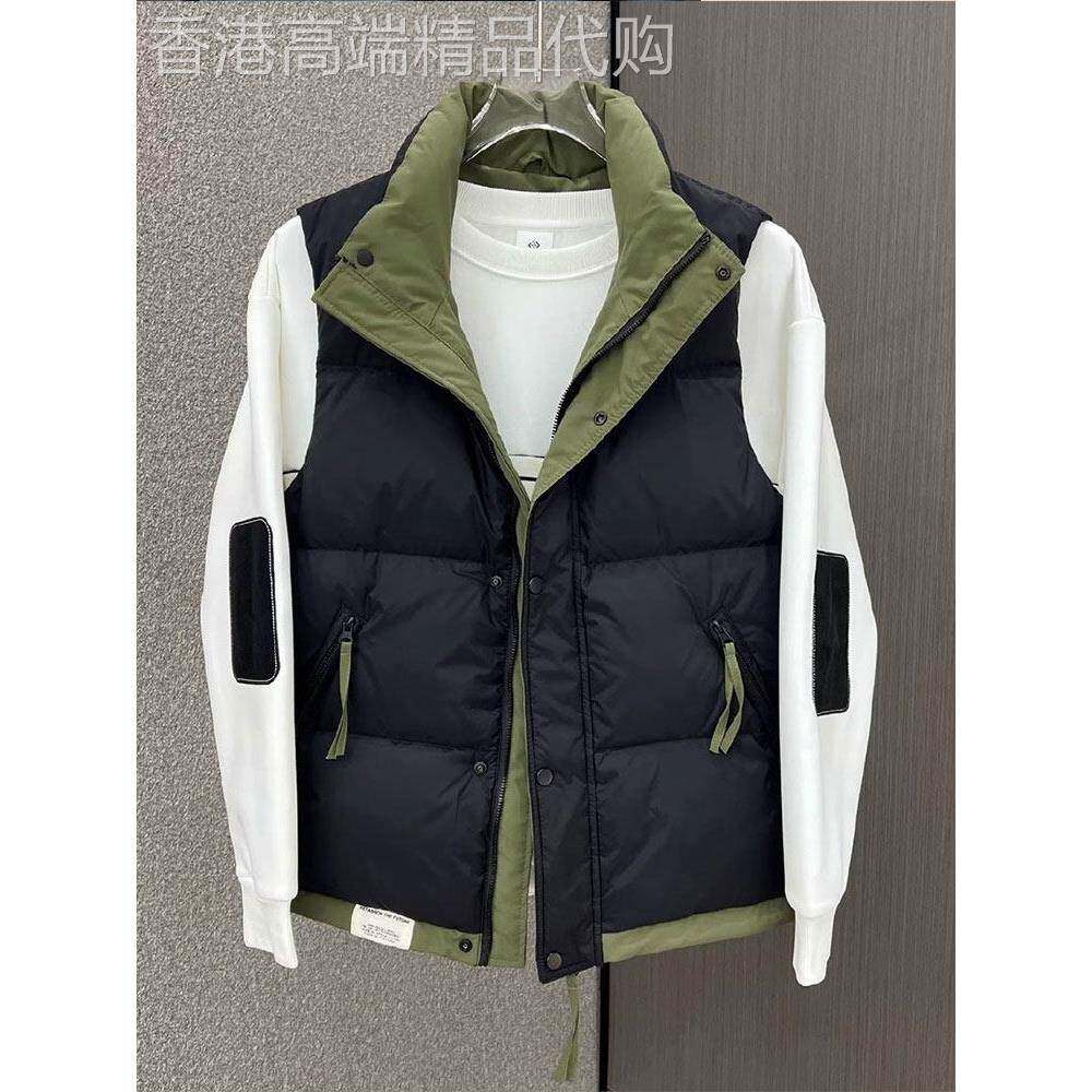 羽绒背心男子冬季2025新时尚品牌对比色立领白色鸭羽绒服修身大尺