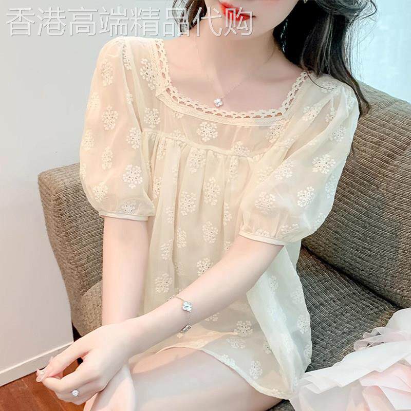 雪纺衫短袖t恤女夏季薄款2026新款宽松显瘦时尚气质印花小衫上衣