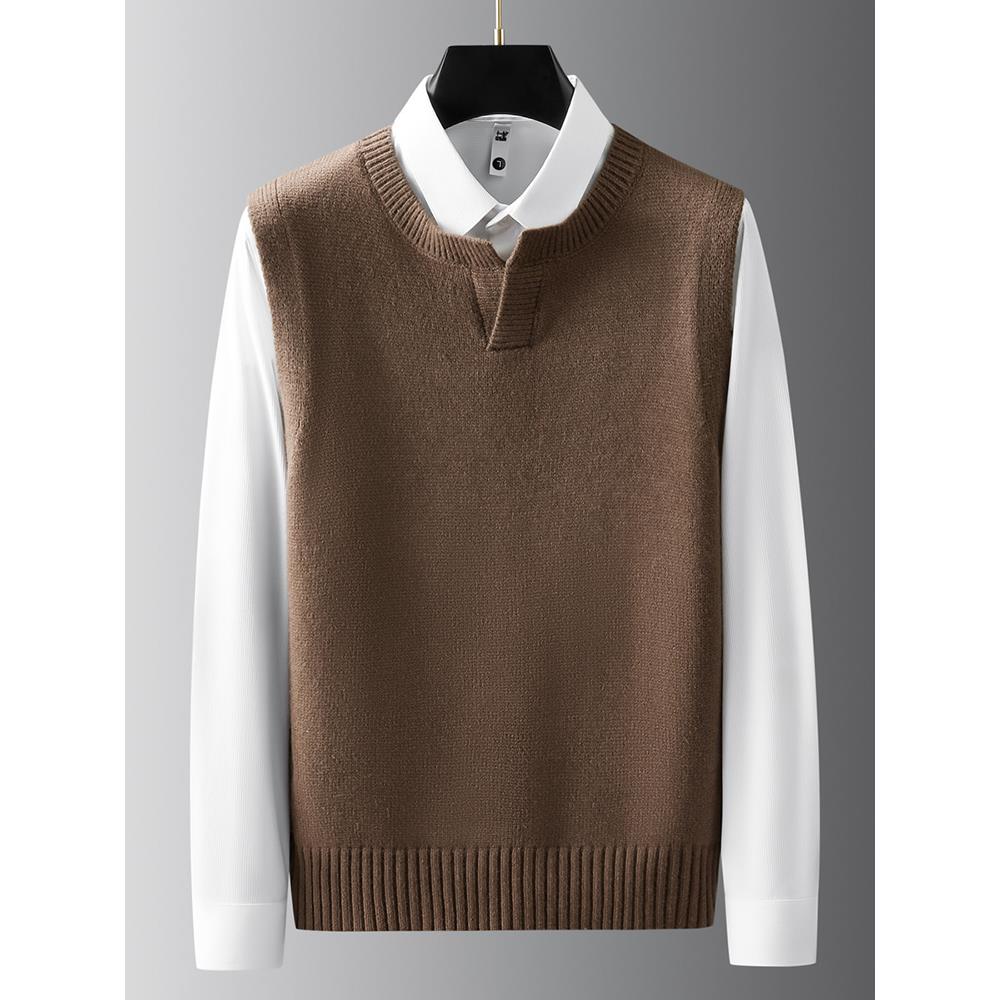 Home Daily~毛衣背心男春秋纯色v领休闲无袖外搭保暖针织衫马甲男